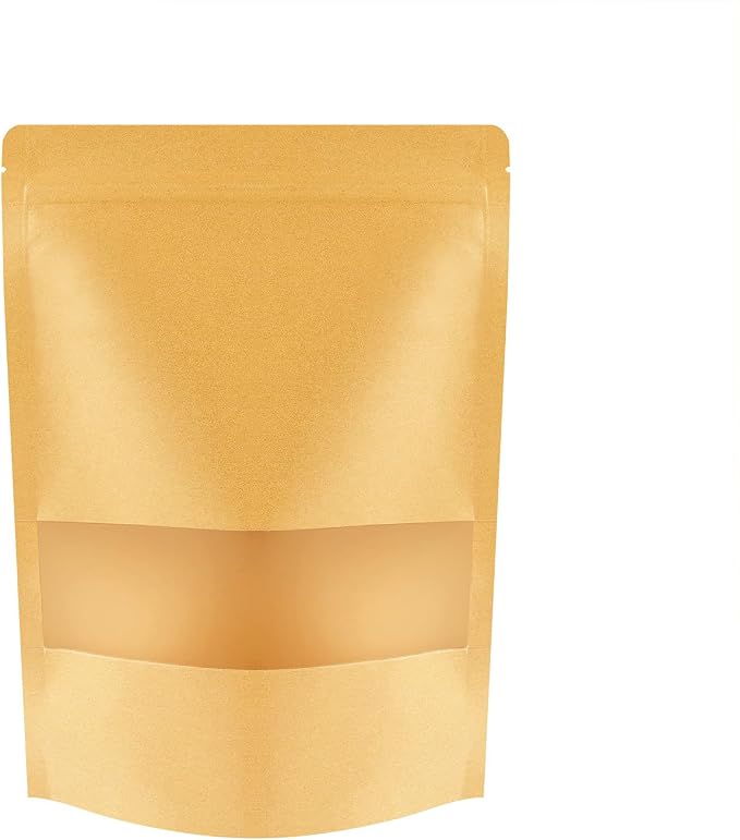 100 Pcs Kraft Stand Up Pouches 3.5 x 5.5 Inch Resealable Food Storage Bags with Matte Window for Packaging by STUs