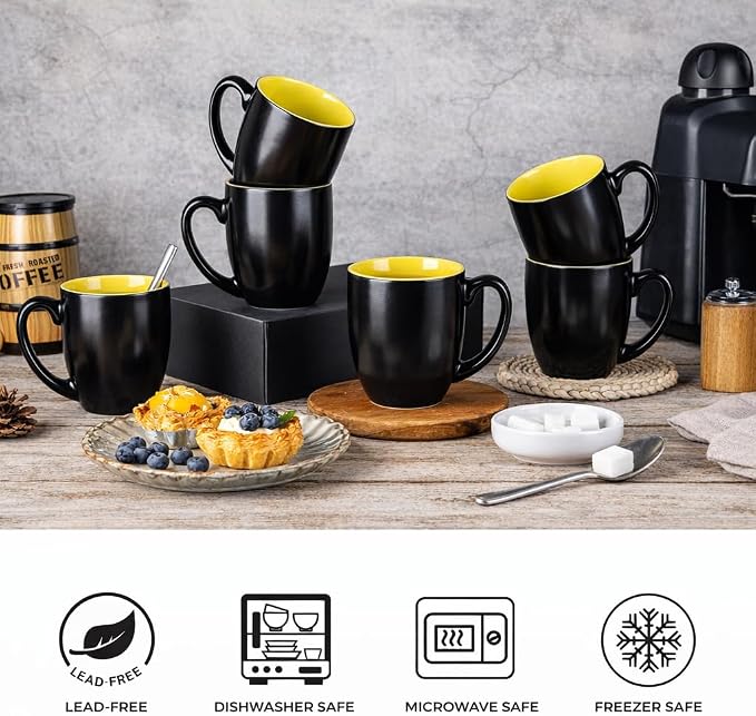 GBhome 16oz Coffee Mugs Set of 6, Large Ceramic Coffee Mugs for Man, Woman, Dad, Mom, Modern Coffee Mugs Set with handle for Tea/Latte/Cappuccino/Milk/Cocoa. Dishwasher&Microwave Safe,Yellow - Image 6