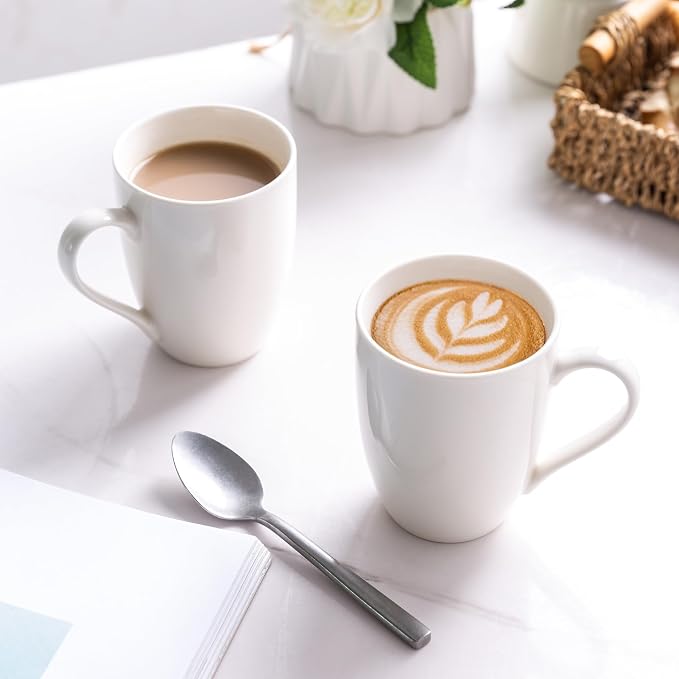 GBHOME 12 OZ Off White Coffee Mugs, Porcelain Bulk Coffee Mugs with Large Handle for Man, Woman, Light Weight Coffee Mugs Set of 4 for Latte/Cappuccino/Cocoa/Milk, Dishwasher & Microwave Safe - Image 6