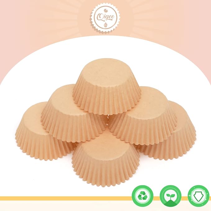 qiqee 600 Count Mini Cupcake Liners Natural Muffin Liners Food Grade Brown Baking Cups Paper No Smells（Small Size） - Image 4