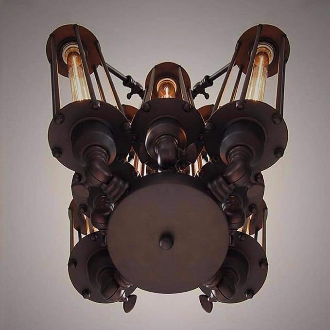 Industrial Steampunk Style Chandelier Vintage Pendant Light Loft Ceiling Fixture for Country Hotel Restaurant Bar Creative Ceiling Lamp (8 Heads) - Image 5