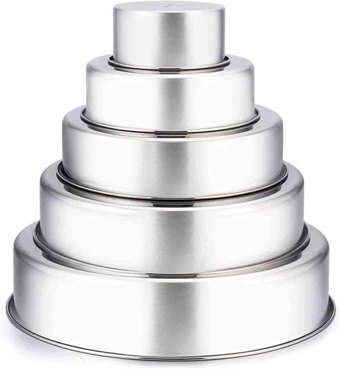 TeamFar Cake Pan, Stainless Steel Round Baking Tier Cake Pans Tins Set of 5 | 4''/6''/8''/9½''/11'' Layer Baking Tin, for Birthday Wedding Healthy & Heavy Duty, Mirror Finish & Dishwasher Safe - Set of 5 by TeamFar