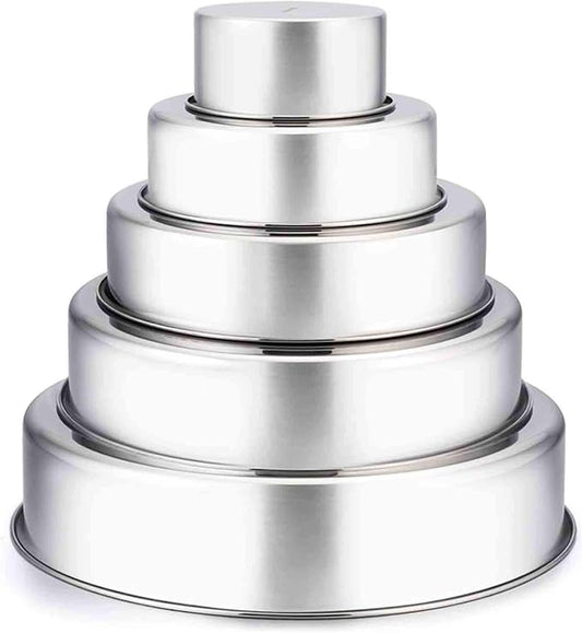 TeamFar Cake Pan, Stainless Steel Round Baking Tier Cake Pans Tins Set of 5 | 4''/6''/8''/9½''/11'' Layer Baking Tin, for Birthday Wedding Healthy & Heavy Duty, Mirror Finish & Dishwasher Safe - Set of 5 by TeamFar