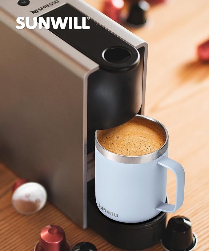 SUNWILL Travel Coffee Mugs Set of 4, Insulated Tumbler with Lid, 14 oz Stainless Steel Cup with Handle Bulk for Gift, Camping, Office, Powder Coated Orchid, Iceberg, Mint, Sakura - Image 6