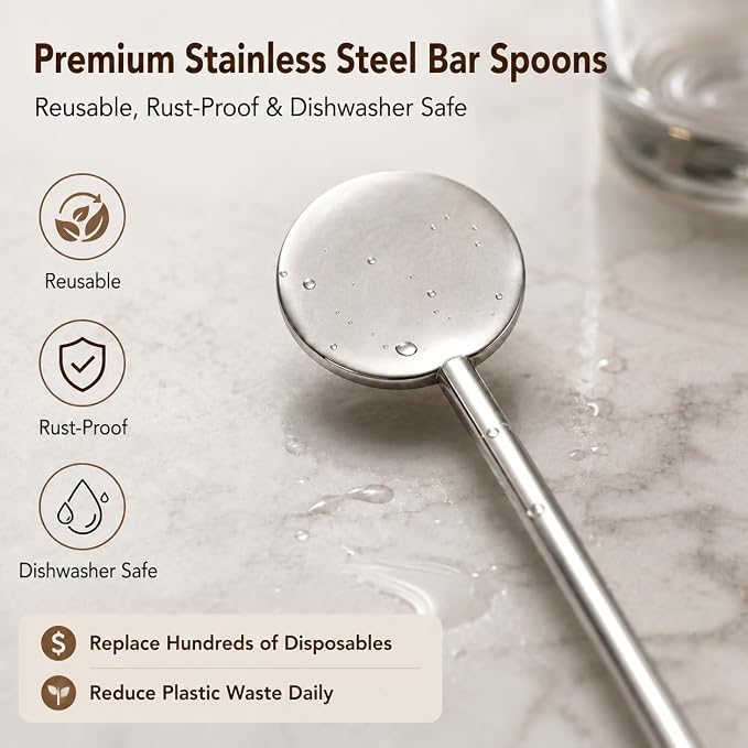 Cocktail Stirrers 8.66" - Silver Steel Swizzle Sticks, 4 Pack | 8.66" Long Steel Drink Stirrers with Dual Ends - Perfect for Tall Cocktails, Coffee & Iced Tea - Reusable Bar Essentials - Image 3