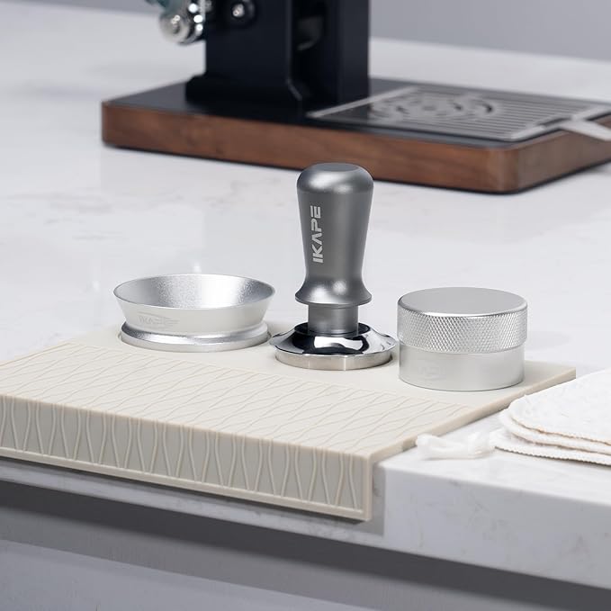 IKAPE 51MM Espresso Tamper Kit Silver 6 IN 1, Coffee Tamper Set with Tamper, Distributor, Magnetic Funnel, Silicone Mat, Puck Screen, and Cleaning Towel