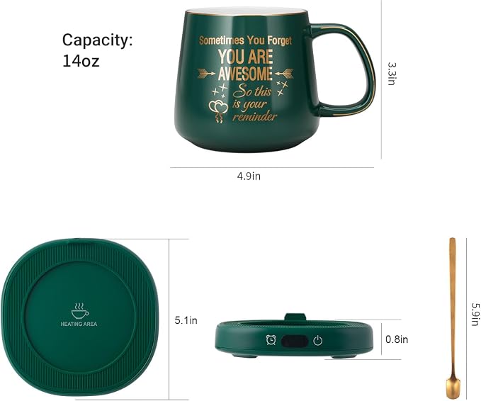 Coffee Mug Warmer & You are Awesome Mug Set, Electric Cup Warmer with Auto Shut Off, 4 Temperature Setting Smart Beverage Warmer, 8-Hours Auto Shut Off - Image 8