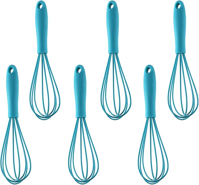 6Pcs Silicone Whisk, Mini Whisk Set, Small Whisks For Cooking, Hand Milk Frothers, For Non-Stick Cookware,Egg Beater Perfect For Blending,Whisking,Beating,Frothing & Stirring (Blue)