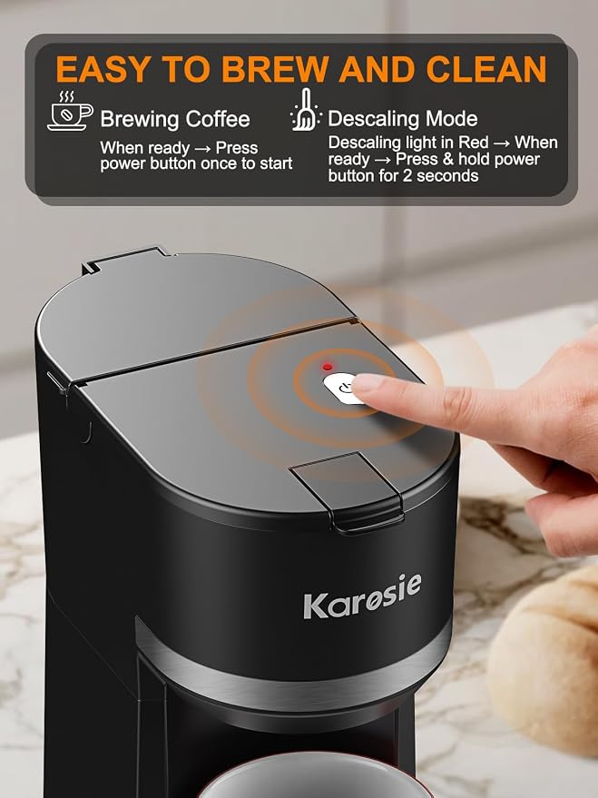 Single Serve Coffee Maker for Coffee Pods and Grounds, Fast Brew, 6-12 oz Brew Sizes Single Cup Coffee Maker Fits 5.5" Mugs, One-Button Small Coffee Maker, Descaling Reminder,Black,9.45 Inches - Image 5