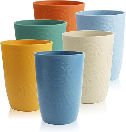 12oz Wheat Straw Cups Set of 6, Alternatives to Plastic Cups Reusable, Unbreakable Drinking Glasses, Microwave & Dishwasher Safe Drinking Cup, Small Water Cup for Kitchen, Party (Multicolor) by BUSOKIP
