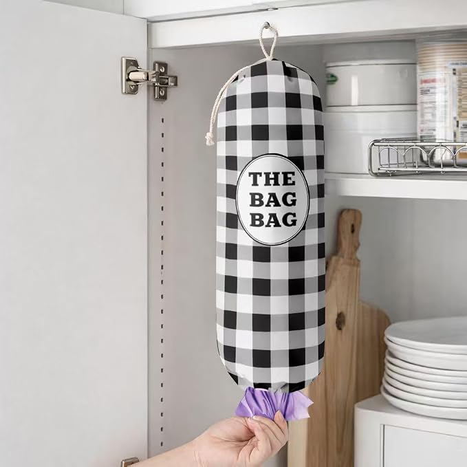 THE BAG BAG Plastic Bag Holder, Black and White Buffalo Check Plaid Grocery Bag Dispenser, Hanging Trash Bag Storage Organizer for Kitchen, Laundry Room, Pantry, Farmhouse Decor, Gifts For Grandma Mom - Image 7
