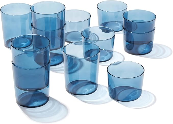 Oneida Stackables Blue Drinking Glasses, Set of 12 | glass, dishwasher safe | 6 short 8.5oz and 6 tall 14oz glasses | vibrant blue stackable design | 2.5 inch - Image 5