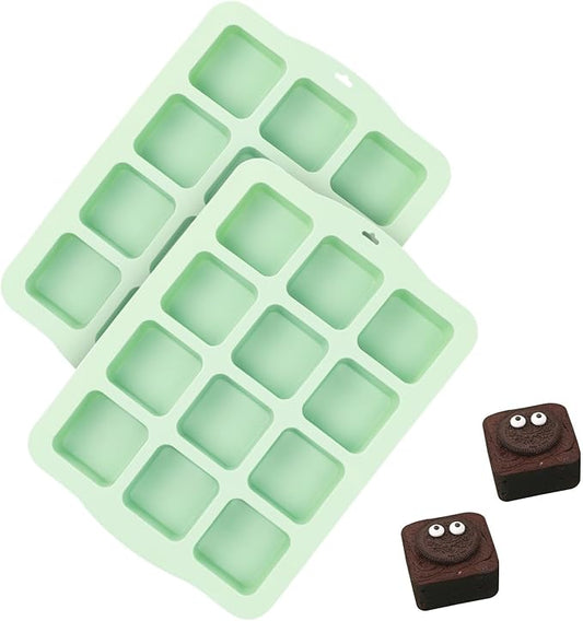 QELEG Silicone Brownie Pan with Dividers, 2 Set All Edges Square Cupcake Muffin Pans Non-Stick Baking Molds for Brownie Bites, Fudges and Keto Fat Bombs 2Pcs/12-Cavity