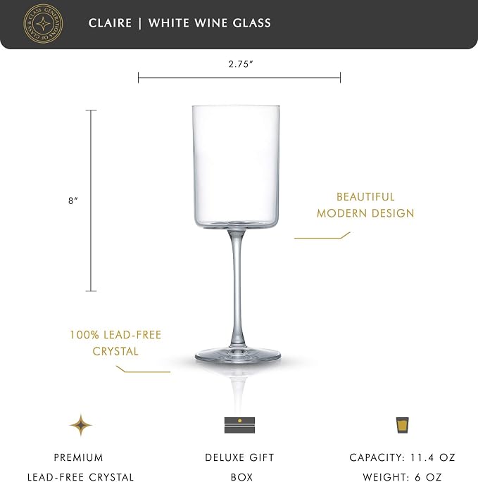 JoyJolt Claire 11.4oz White Wine Glass Set of 2, Elegant Crystal Stemware Stemmed Wine Glasses Made in Europe, Unique and Modern Glasses with Stem - Image 2