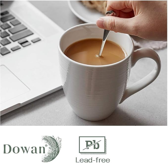 DOWAN Coffee Mugs, 17 Oz Coffee Mug Set of 6, Corrugated Tea Mugs (White) - Image 4
