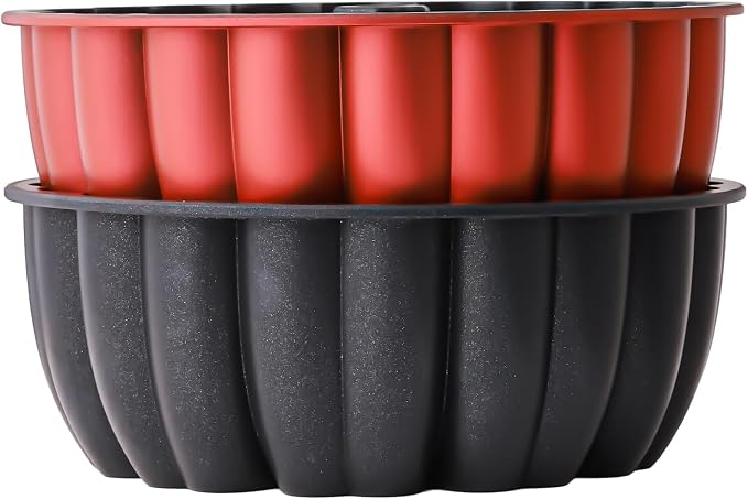 Heart Shape Aluminum Cake Pan, Titanium Coating, Non-Stick, 12 Cups, Gifts for Mom, 10 Inch Baking Mold, Cast Aluminum Fluted Tube Pan, Easy to Clean (2-Pack, Black-Red) - Image 6
