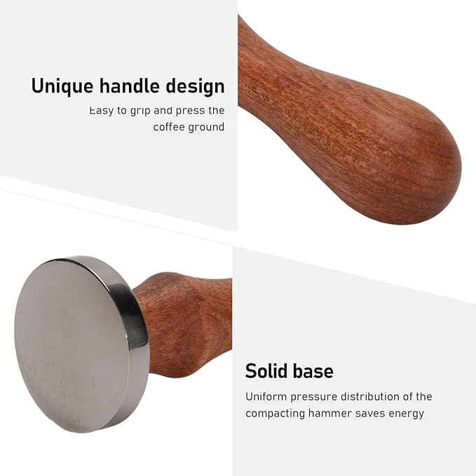 30mm Coffee Tamper, Stainless Steel Coffee Ground Press with Ergonomic Wooden Handle, Professional Espresso Tamper for Cafe and Home Use