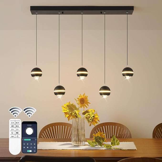 ORANOOR Modern LED Pendant Light Dimmable 36in Crystal Globe LED Chandelier | Black & Gold Dining Room Hanging Light Fixtures, Kitchen Island Linear Globe Pendant Lighting for Dining Table (3500lm) by ORANOOR