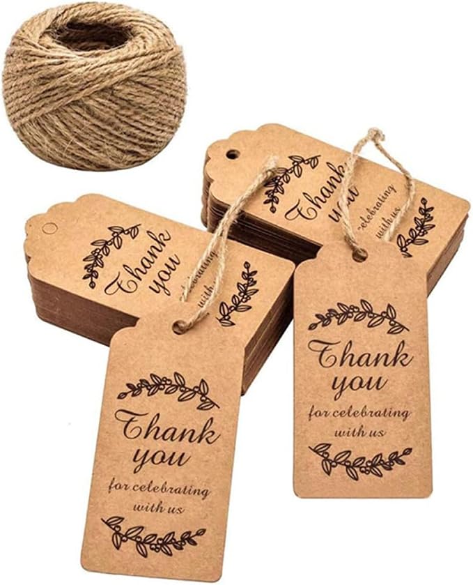 Kraft Paper Hanging Tags 100pcs 7.6x4.6cm Wavy Edge Thank You Tags with String for Baking Packaging and Wedding Decor by NULYLU