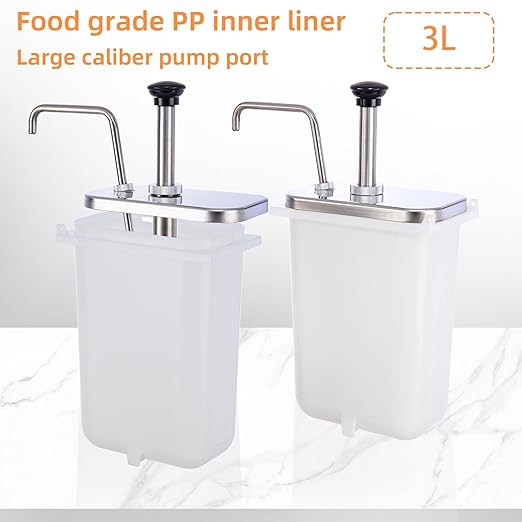 6.34 Quart Ketchup Pump Dispenser,Condiment Dispenser Pump, Large Capacity Detachable Leak-Proof Design for Sauce, Honey, Syrup,Soy Sauce,Mustard,Cheese (2 pumphead, 3.17 QT Each)
