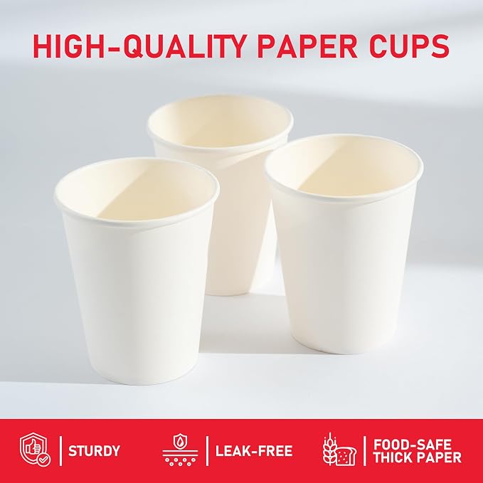 12 oz 1000 Pack Disposable Paper Coffee Cups, Hot Paper Cups, Thickened Leak-Free White Coffee Cups for Hot and Cold Drinks - Image 2