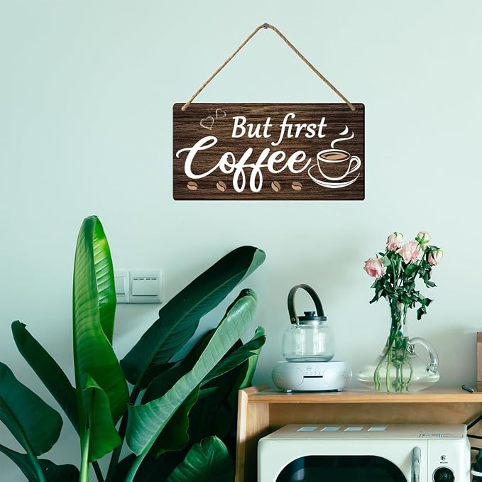 But First Coffee Sign - Wooden Coffee Bar Art, 6 x 12 Inch - Image 4