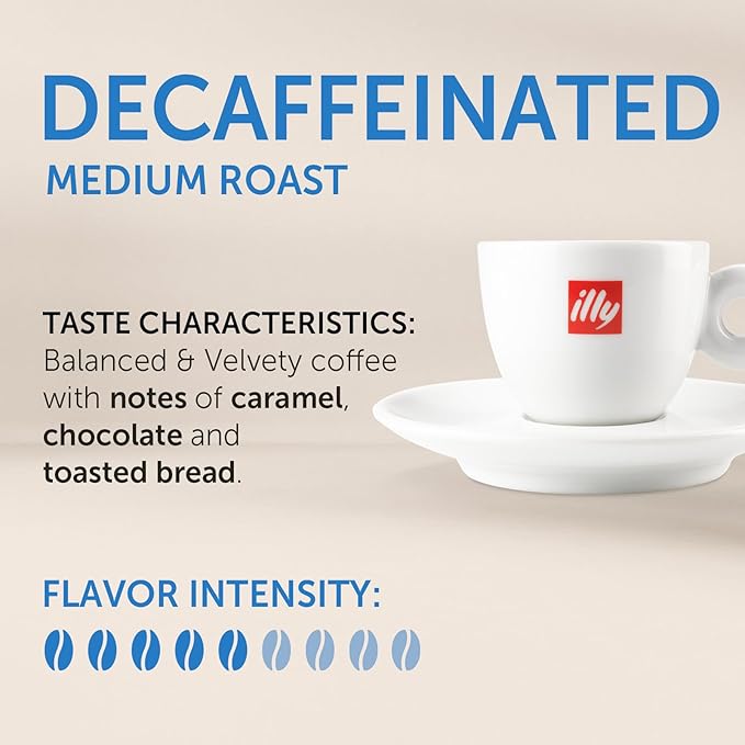 illy Ground Coffee Espresso - 100% Arabica Coffee Ground – Classico Decaf Roast - Notes of Caramel, Toasted Bread & Chocolate - Rich Aromatic Profile - Precise Roast - No Preservatives – 8.8 Ounce