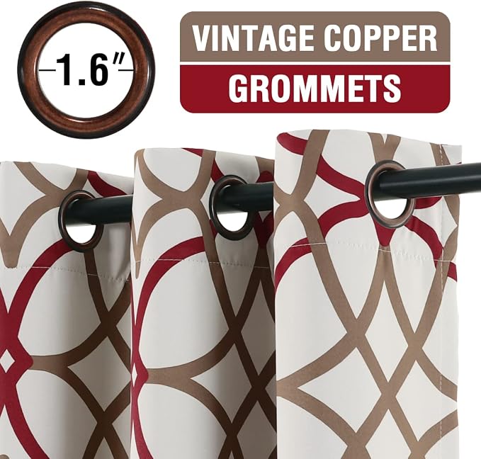H.VERSAILTEX Blackout Curtains Printed Design 108 Inch Length 2 Panels Set Thermal Insulated Curtains for Bedroom Living Room Geometric Modern Grommet Window Drapes - Taupe and Red - Image 2