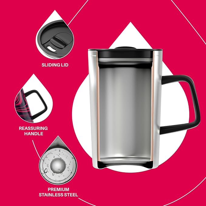 Ideus 16 oz Insulated Stainless Steel Coffee Mug with Lid, Red Zebra | Perfect for home, office, or daily use| Easy to clean wide mouth| Sweat-proof| On the go - Image 3