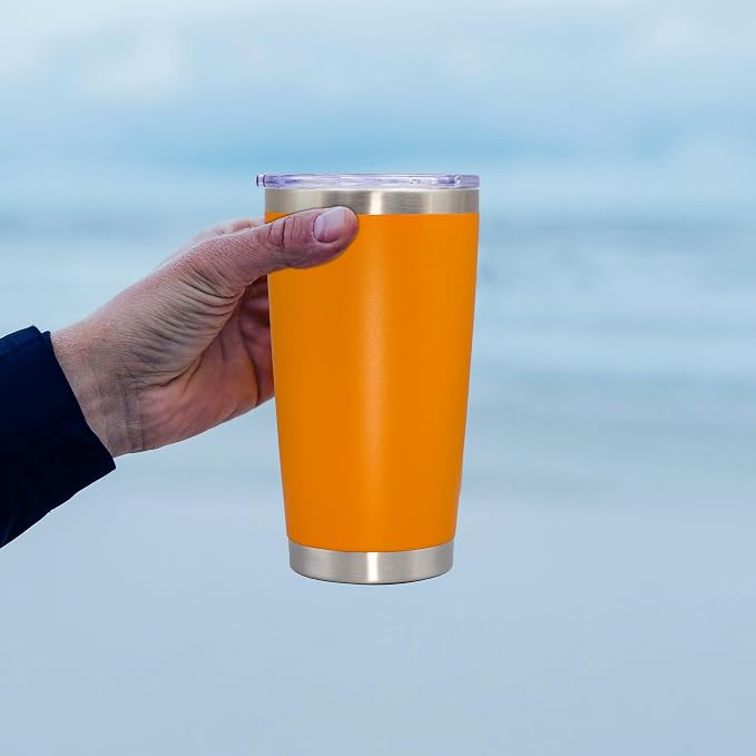 20oz Tumbler Insulated Coffee Tumblers with Lid Stainless Steel Orange 4P | 20 oz Tumblers Double Wall Insulated Vacuum 20oz Coffee Mug Leak Proof Tumblers with Lid Powder Coated - Orange 4 Pack - Image 9