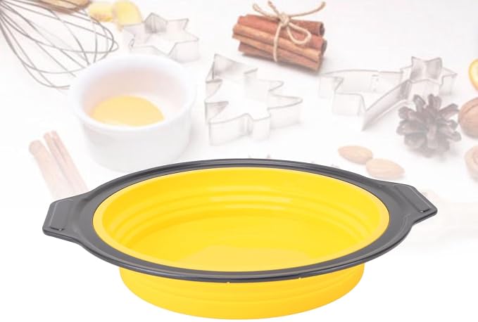 Cake Baking Pan, Silicone Cake Pan Foldable Press Type Quick Release Round Baking Pan for Layer Cake Cheese Cake Chiffon Cake (Yellow) - Image 4