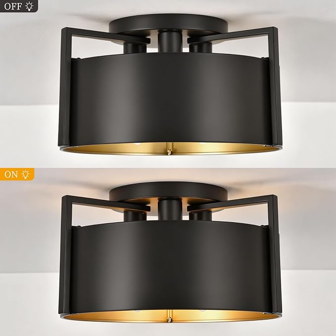 Black Semi Flush Mount Ceiling Light, 15'' Modern Farmhouse Hallway Entryway Light Fixtures Ceiling Mount, 3-Light Rustic Foyer Lighting Fixtures Ceiling lights for Kitchen Island Bedroom Dining Room - Image 6