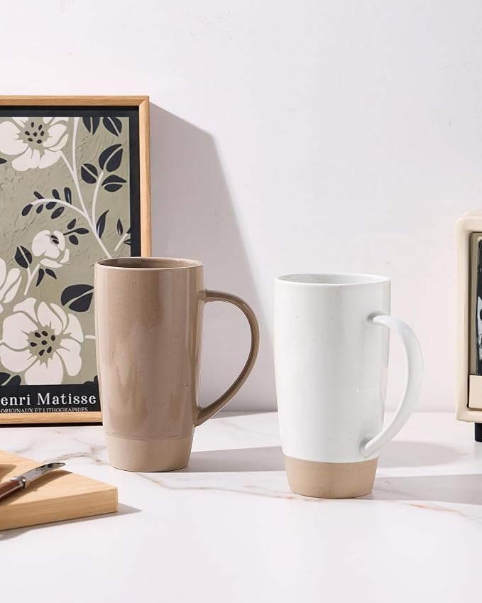famiware Milkyway Coffee Mugs, 20oz Large Coffee Mug, Ceramic Mug Set of 4 with Lid, Cup Set with Handle for Latte, Tea, Cocoa, Milk, Home & Office, White and Cinnamon Brown - Image 2