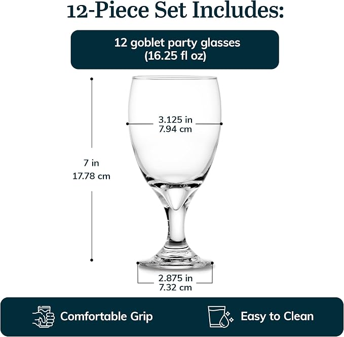 Libbey Classic Glass Goblets Set of 12, Stemmed Water & Tea Glasses | 16.25 oz Capacity for Iced Tea, Lemonade, Sangria, and More with Stemmed Design and Dishwasher-Safe Cleanup - Image 4