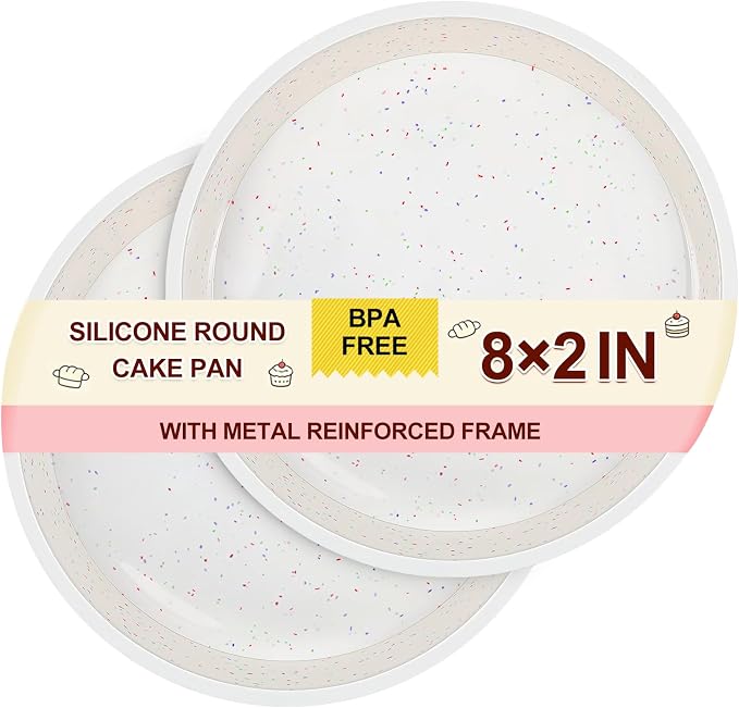 CAKETIME 8 Inch Silicone Round Cake Pan with Metal Reinforced Frame Set of 2, Non-stick & BPA Free, Even Heat Distribution, Stackable & Dishwasher Safe by CAKETIME