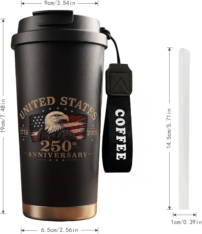 250th Anniversary Coffee Mug, 18 oz Stainless Steel Insulated Tumbler, Vintage Patriotic Design 1776-2026, Fathers Day Birthday Gift Dad From, Military Veteran Retirement Commemorative Gift, Black - Image 5