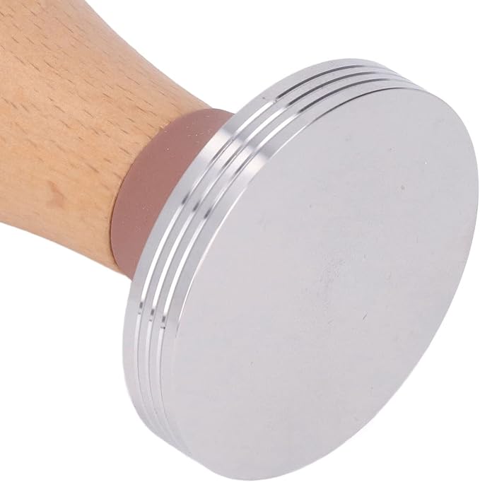 Beech Wood Coffee Tamper, Wooden Handle, Coffee Powder Press, Hammer Mill with Stainless Steel Base for Barista Beginners (51mm)