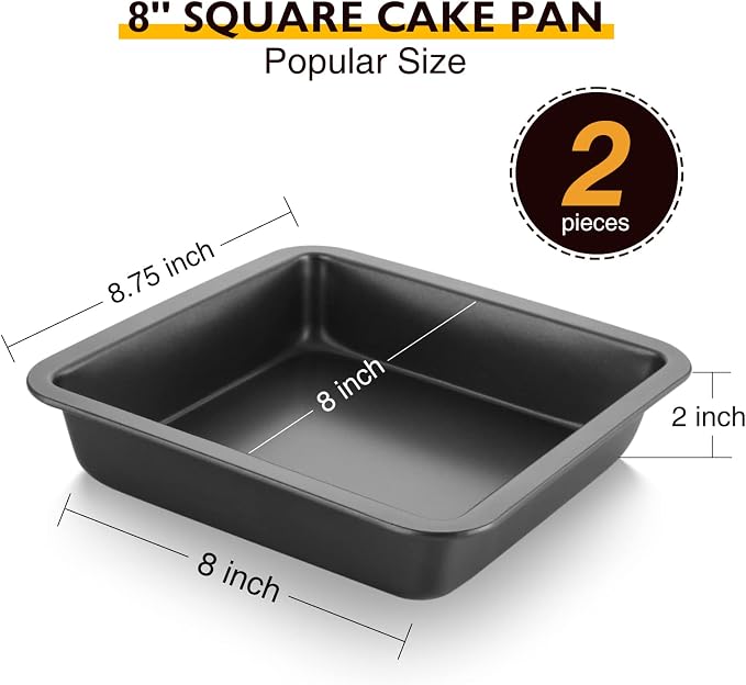 8x8 Cake Baking Pan Set, Nonstick Square Brownie Pans with Wider Grips, 2 Pieces, Heavy Duty, Grey - Image 5
