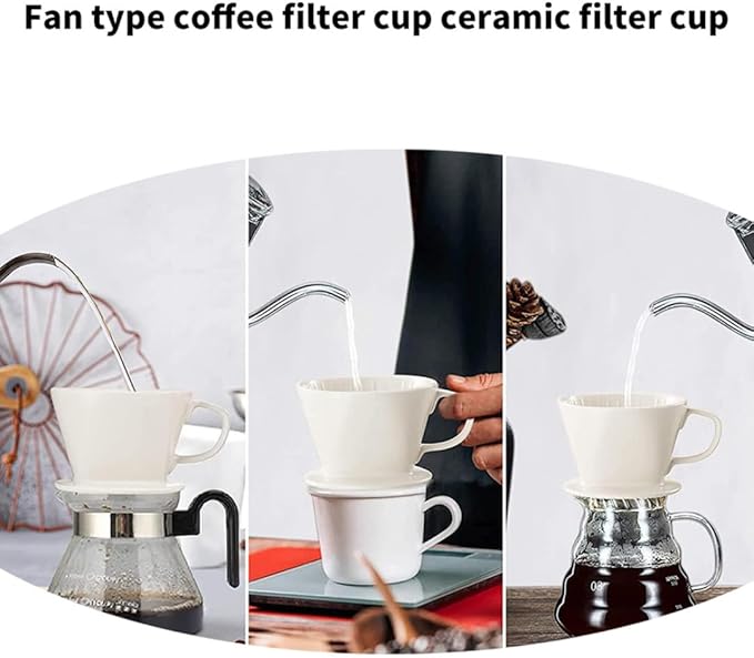 Ceramic Coffee Filter Reusable Pour Over Coffee Maker Dripper with 3 Drip Holes White