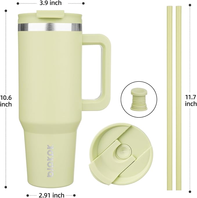 BJPKPK 40 oz Insulated Tumbler with Handle & Straw, Stainless Steel | Double Wall Vacuum Insulation, Leak Proof, BPA Free, Dishwasher Safe, Cupholder Friendly, Travel & Outdoor, Macaron Green - Image 3