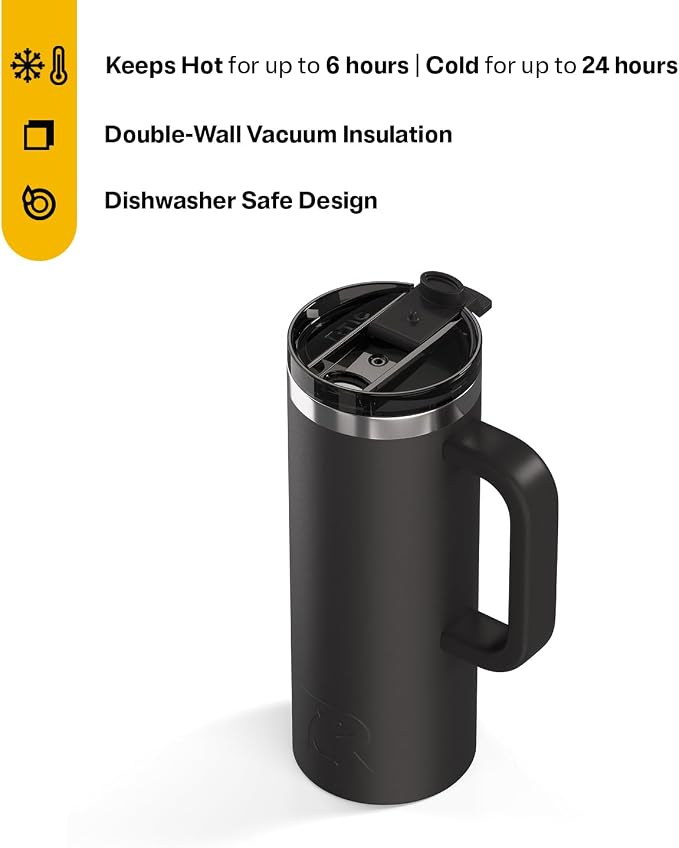 RTIC 20oz Road Trip Travel Mug with Lid and Handle, Ceramic Lined, Black | Stainless Steel Metal, Insulated Travel Cup for Hot and Cold Drinks, Coffee, Car, Camping and Travel - Image 2