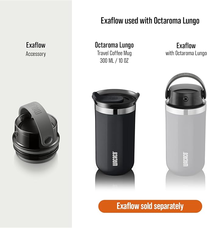 WACACO Octaroma Lungo Vacuum Insulated Coffee Mug, Double-wall Stainless Steel Travel Tumbler With Drinking Lid, 10 fl oz(300ml), Ceramic Black - Image 6