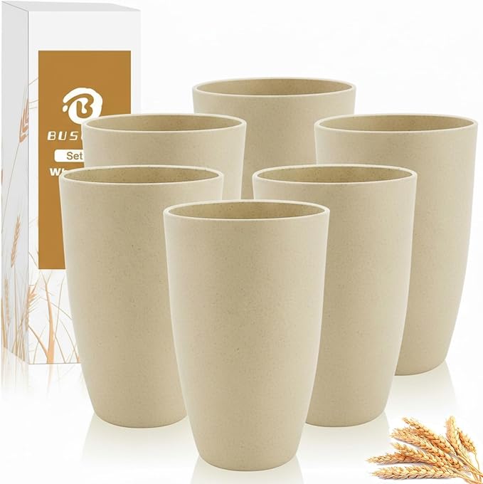 Wheat Straw Cups, 20 OZ Large Cups Set of 6, Unbreakable Drinking Cups, Alternative to Plastic Cups Reusable, Dishwasher & Microwave Safe Cups for Kitchen, Plastic Tumblers (Beige) by BUSOKIP