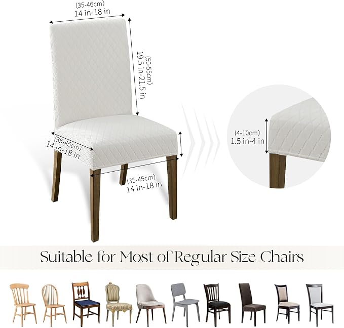 MOSAYT 100% Waterproof Dining Room Chair Covers Set of 6, Super Fit Stretch Jacquard Parson Chairs Slipcovers Removable Washable Chair Seat Protectors for Home, Kitchen, Banquet (White) - Image 6