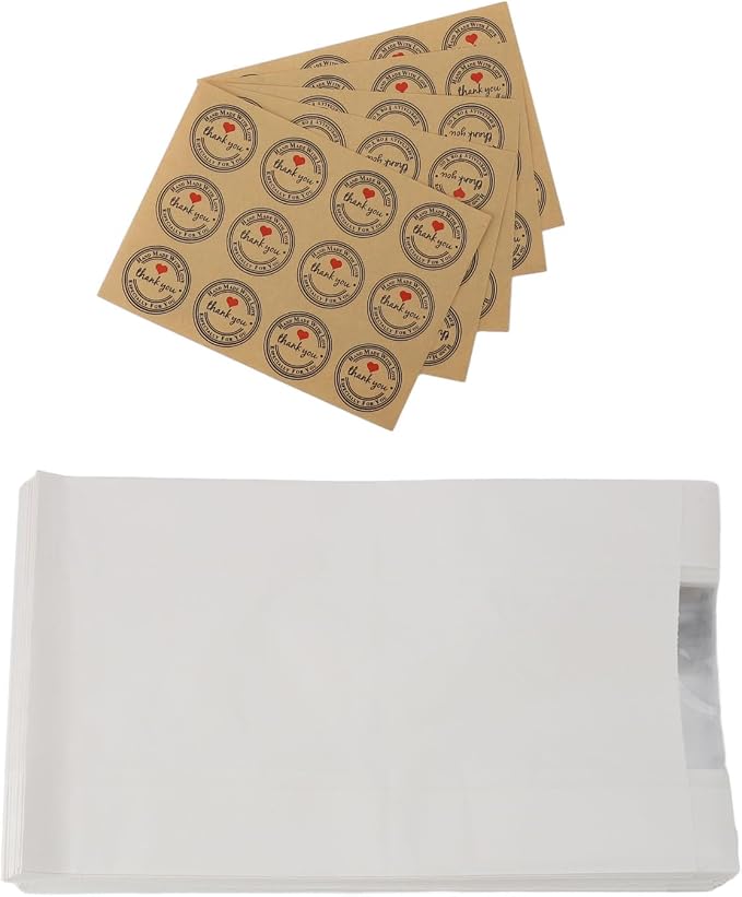 50PCS Bread Bag Kraft Paper Transparent Window Baked Food Packaging Storage Bag with 60PCS Thank You Stickers for Homemade Bread, Cake, Snacks, Coffee Beans, Popcorn, etc (White) - Image 8