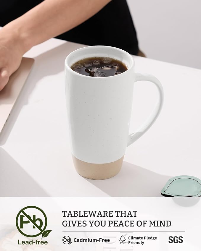 famiware Milkyway Coffee Mugs, 20oz Large Coffee Mug, Ceramic Mug Set of 2 with Lid, Cup Set with Handle for Latte, Tea, Cocoa, Milk, Home & Office, White and Dark Gray - Image 3