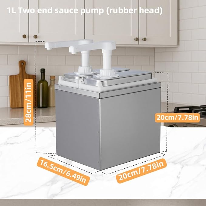 2.11 Quart Condiment Dispenser Pump,Syrup Pump Dispenser with Measuring Cup, Large Capacity Detachable Leak-Proof Design for Sauce, Honey, Syrup,Soy Sauce,Mustard,Cheese (1.06 QT, 2 pumphead)
