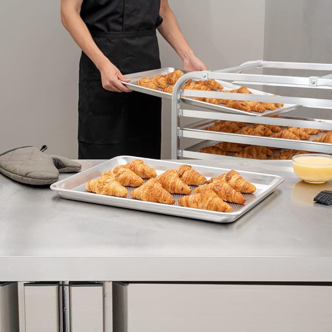 Restaurantware Met Lux 18 x 13 x 1 Inch Baking Sheet Pan 1 Perforated High Temp Baking Sheet - Half-Size Freezable Silver Aluminum Potato Chip Baking Tray Dishwasher-Friendly - Image 4