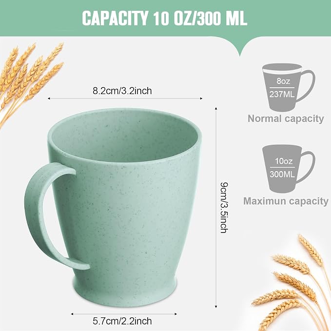 Zopeal 16 Pack Wheat Straw Plastic Coffee Cups Mugs 10 Oz Reusable Plastic Cup Mug with Handle Lightweight Microwavable Dishwasher Safe Unbreakable for Tea Milk Water Juice Coffee (Nordic Green) - Image 3