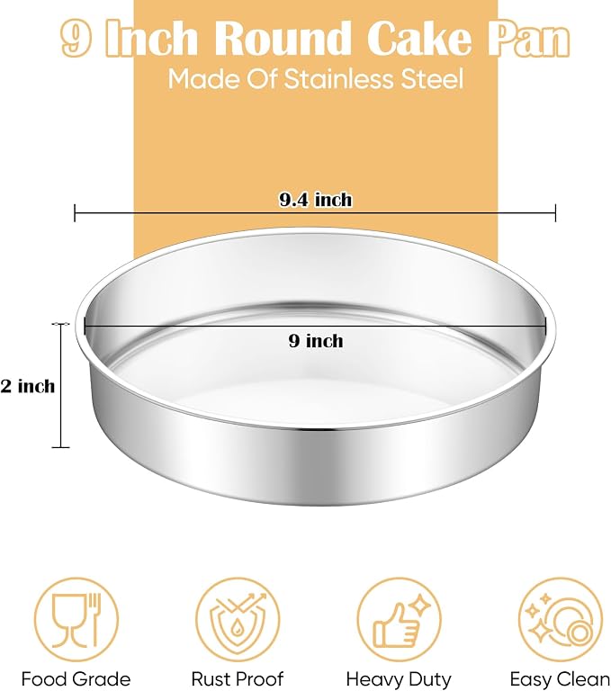 TeamFar 9 Inch Cake Pan Set of 2, Stainless Steel Round Cake Baking Pan | Layer Baking Tin for Birthday Wedding, Non-Toxic & Heavy-Duty, Mirror Finish & Leak Proof, Oven & Dishwasher Safe - Image 2